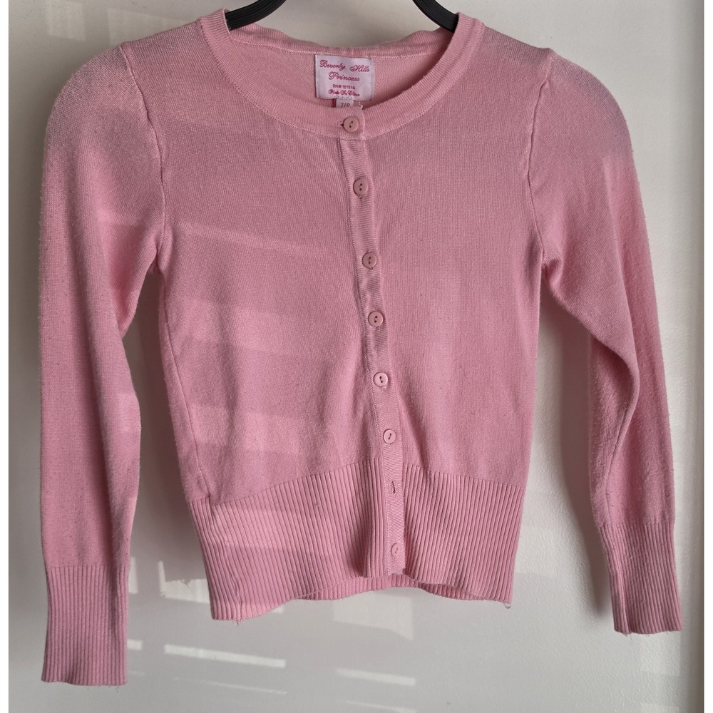 Beverly Hills Princess Girls Cardigan Size 7/8 Pink Long Sleeve Sweater Top
